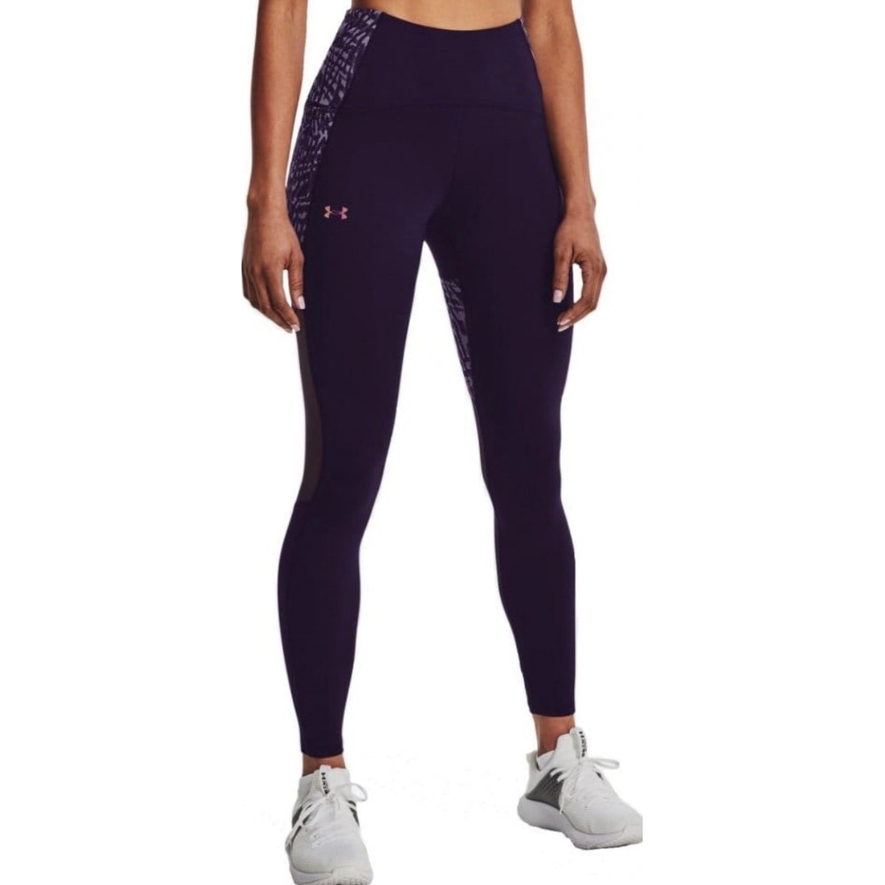 Under Armour UA RUSH HeatGear Leggings Purple Patterned High Rise Training LG